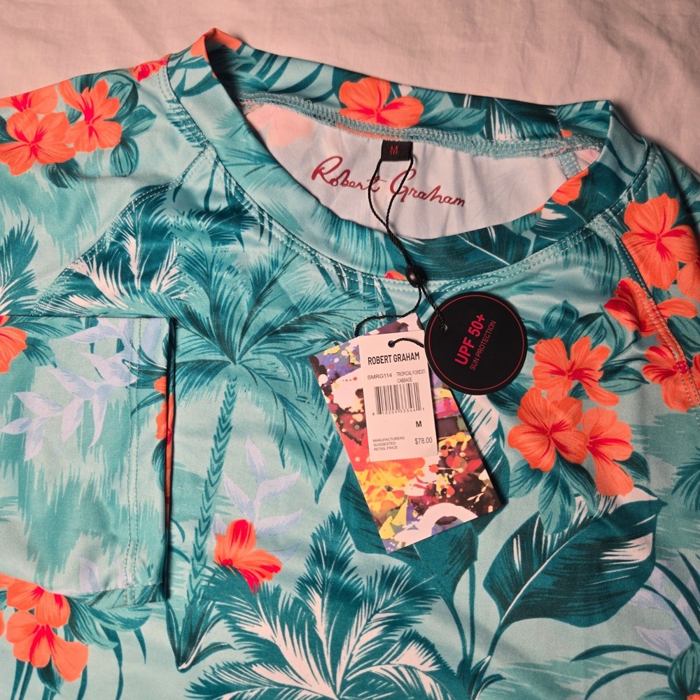 Robert Graham Mens Tropical Forest Rash Guard UPF 50+ Green Floral M SMRG114